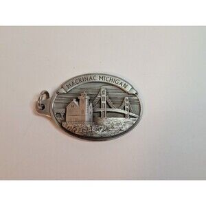 Solid Pewter Mackinac Island Bridge Michigan Souvenir Keychain Key Ring   NWOT